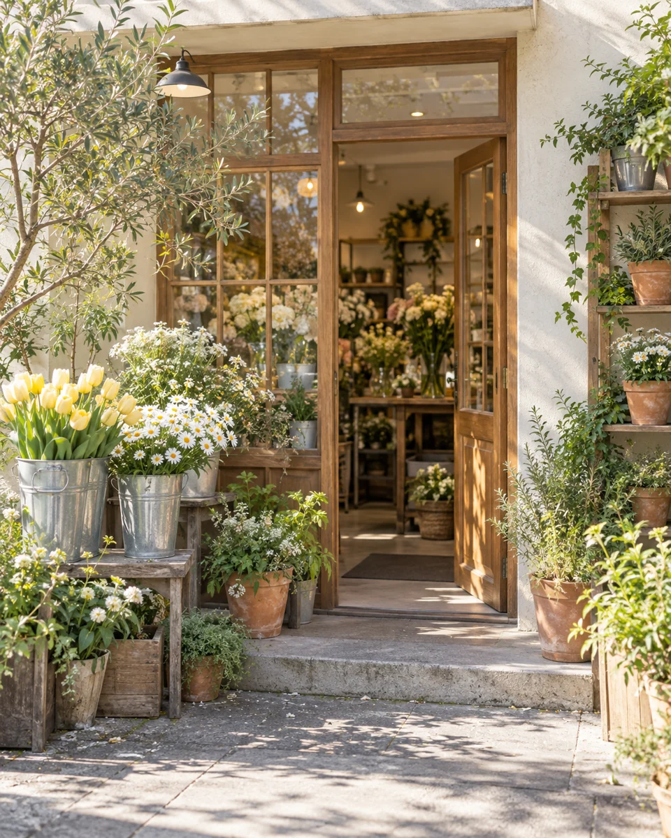 季節の花が並ぶ店先