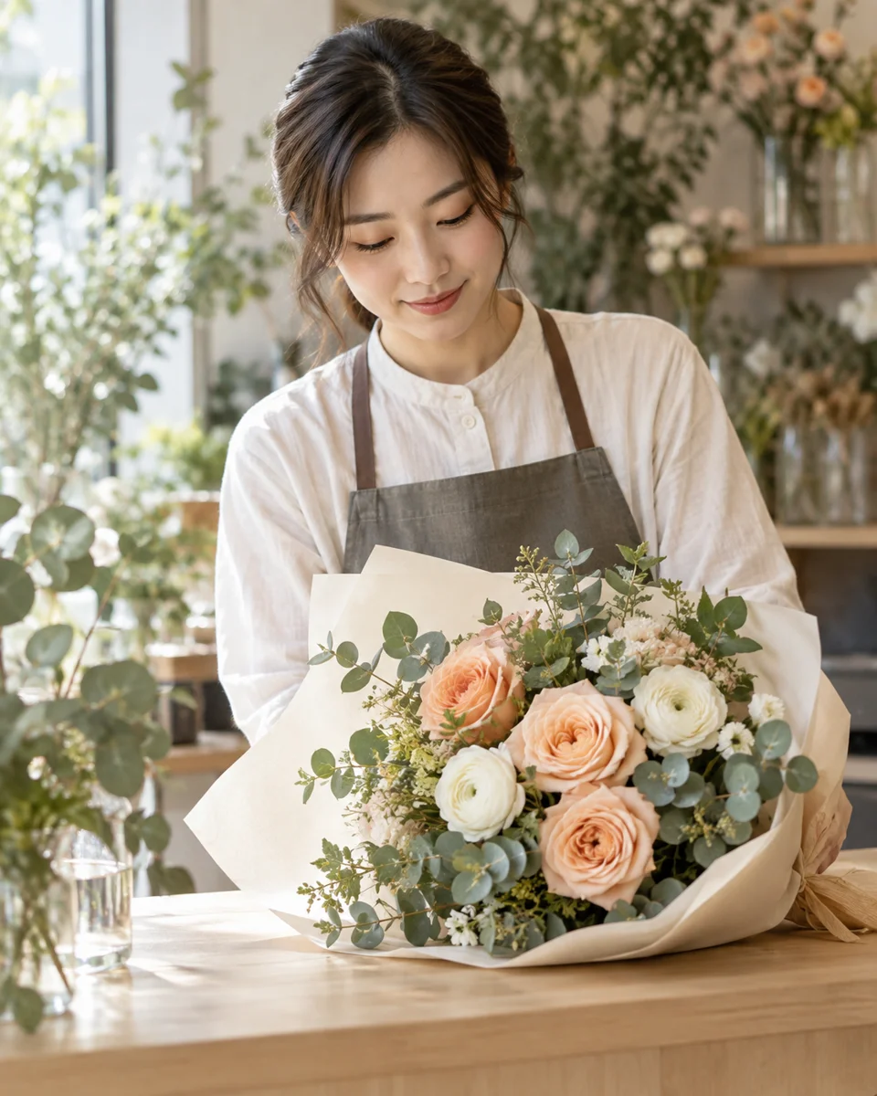 季節の花を束ねる